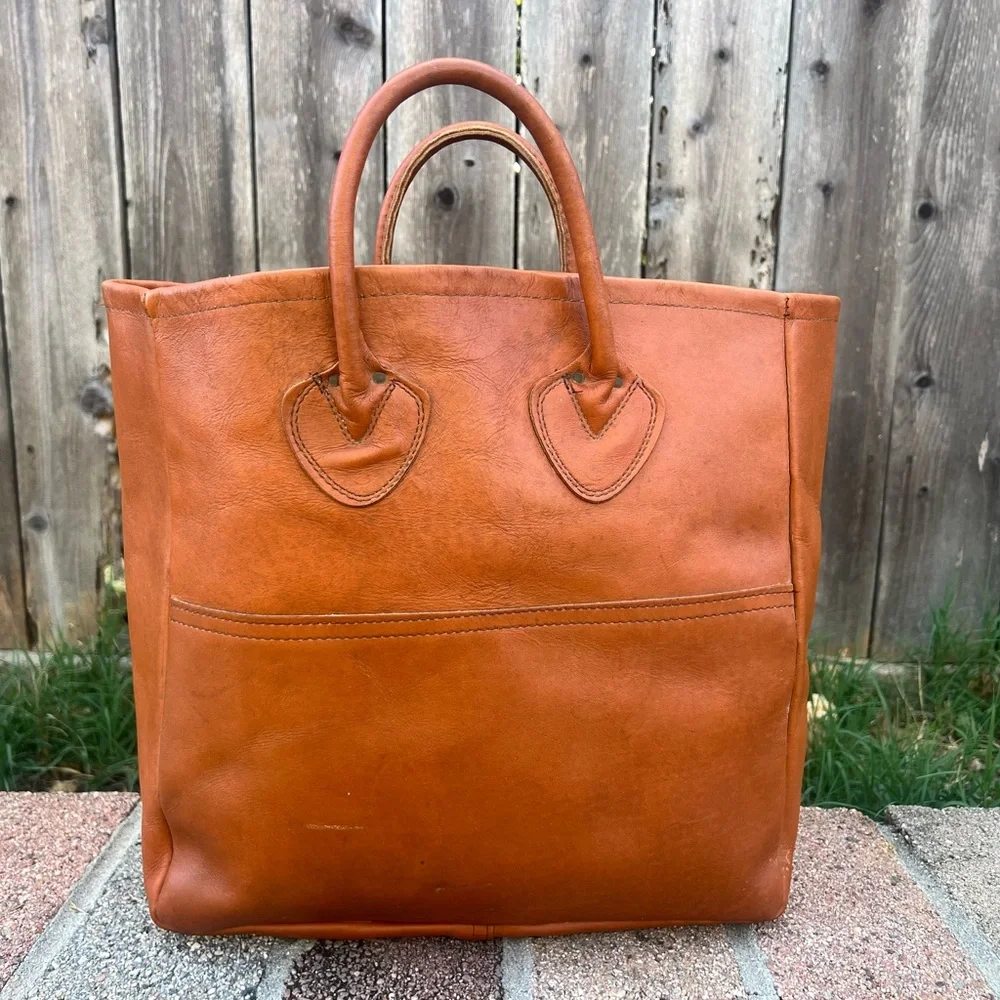 Rare Vintage LL Bean 70s Leather Carryall Bag Tote - Picture 7 of 14